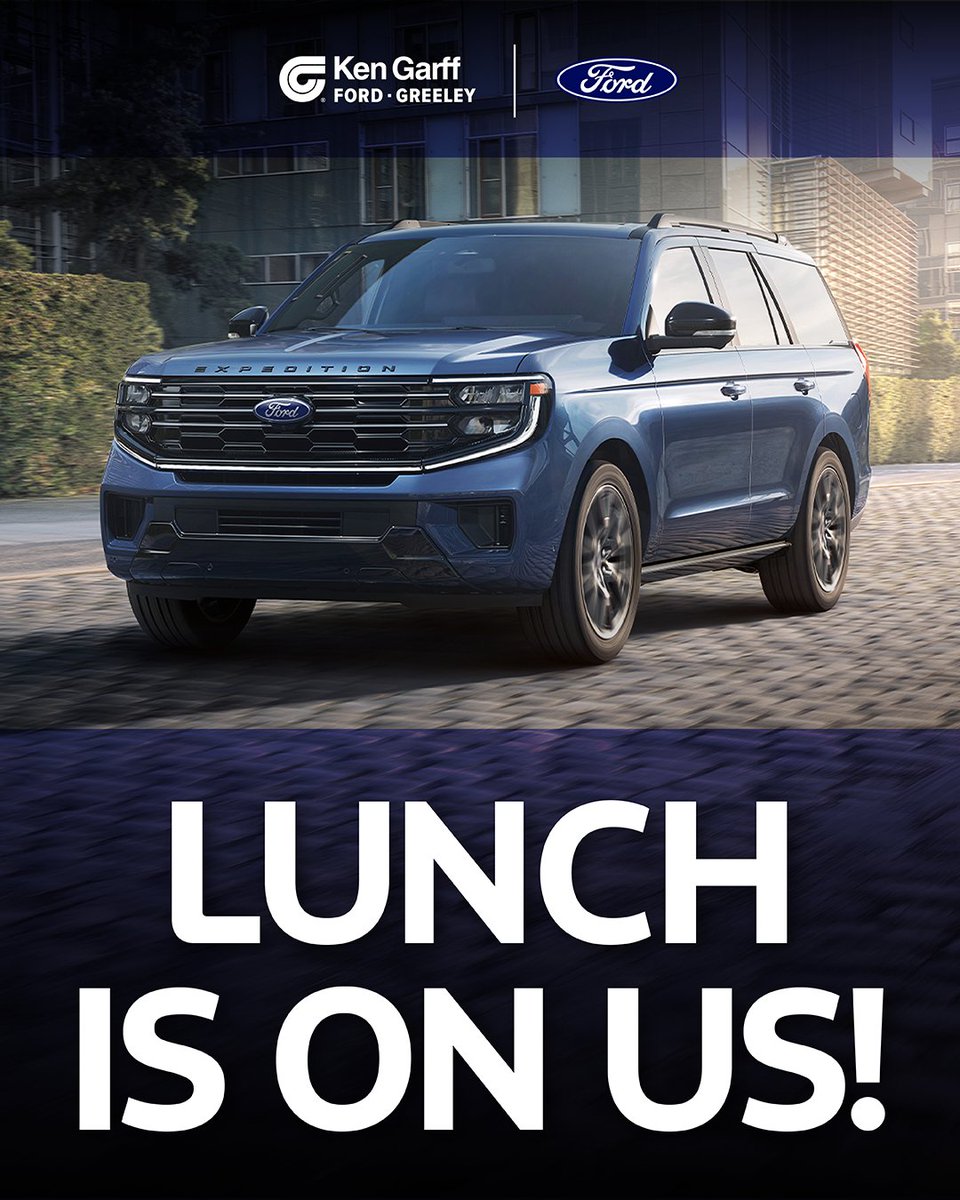 KenGarffGreeley's tweet photo. Shop at Ken Garff Ford Greeley this Sat. 2/28 &amp; get free lunch*!

📍4901 29th St Greeley, CO 80634
📅Sat 2/28
🕚11am-2pm
🌮Tacos “El No Se Que” taco truck

*Sales guests who are in the process of purchasing a vehicle will receive a voucher from their sales associate for a meal. https://t.co/ygZwGRFi5l