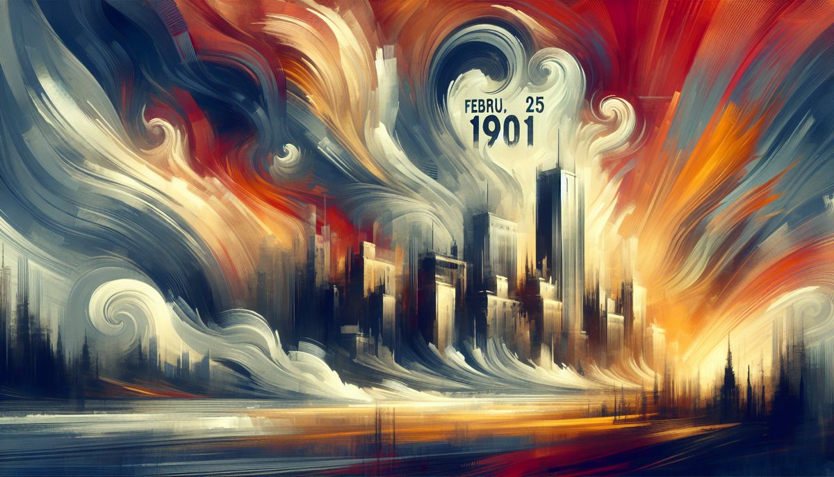 NftsDm's tweet photo. February 25, 1901 – United States Steel is incorporated, becoming the world’s first billion-dollar corporation and reshaping global industry
#IndustrialRevolution #BusinessHistory #PollockArt #OnThisDay https://t.co/ajLrmTCXyD