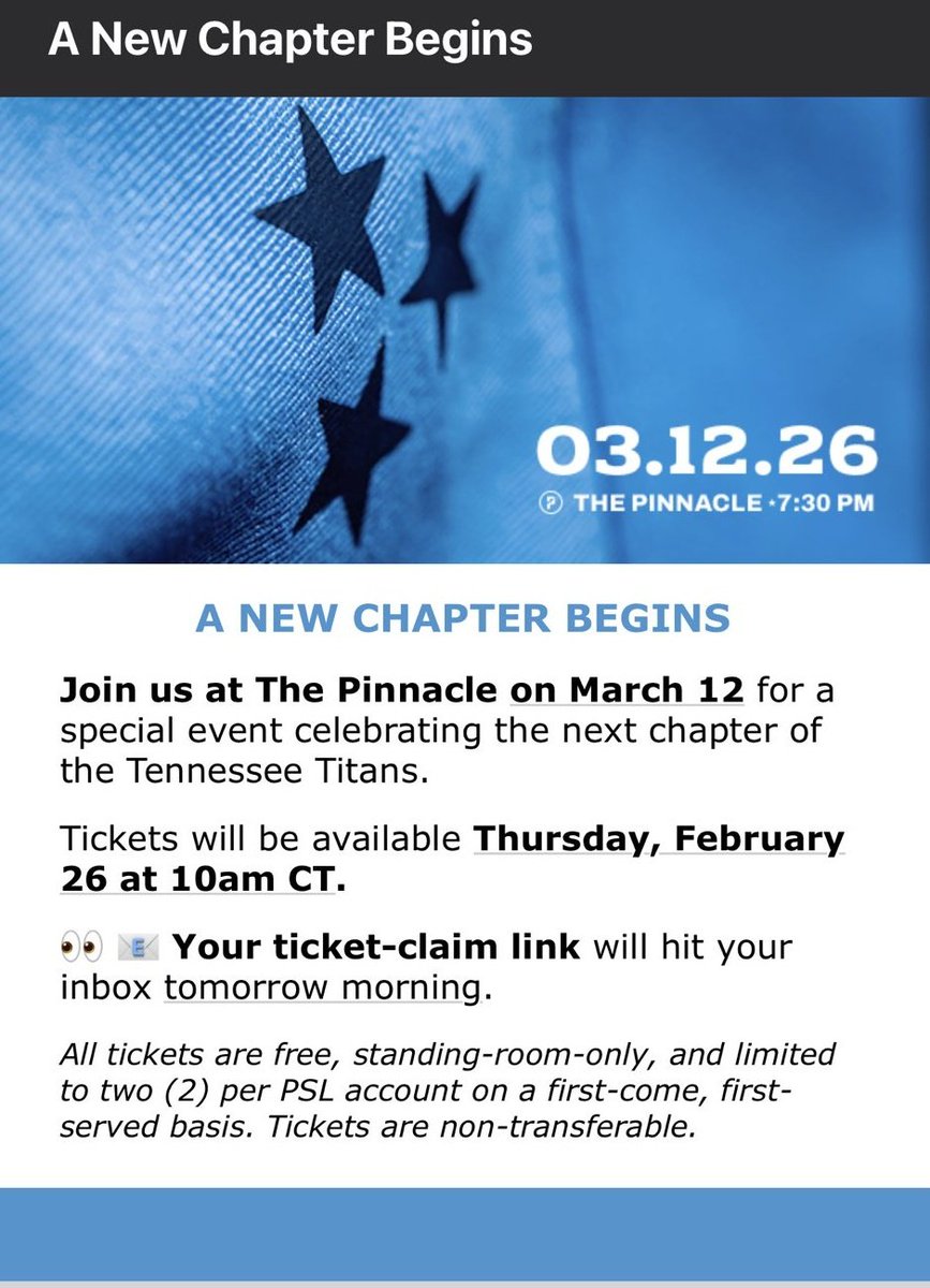 Time, date, location for potential #Titans uniform + rebranding reveal.