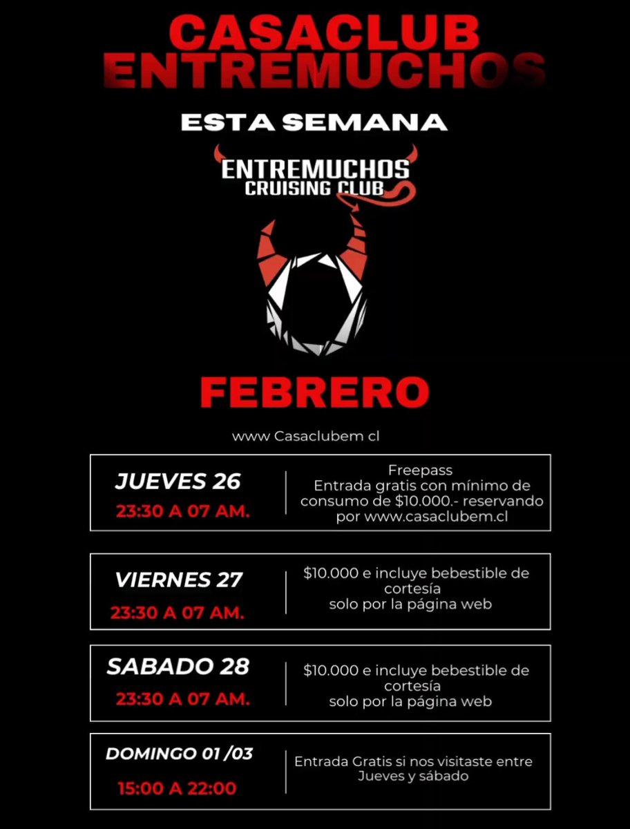 Entremuchossan1's tweet photo. Les dejamos el calendario de la última semana de Febrero 😈💥

Y si no tiene con quién ir, le dejo el link a nuestro grupo de Telegram 😏 para que conozca amiguitos nuevos 😈😏

https://t.co/peuHDthYnZ https://t.co/mOoqmLR17P