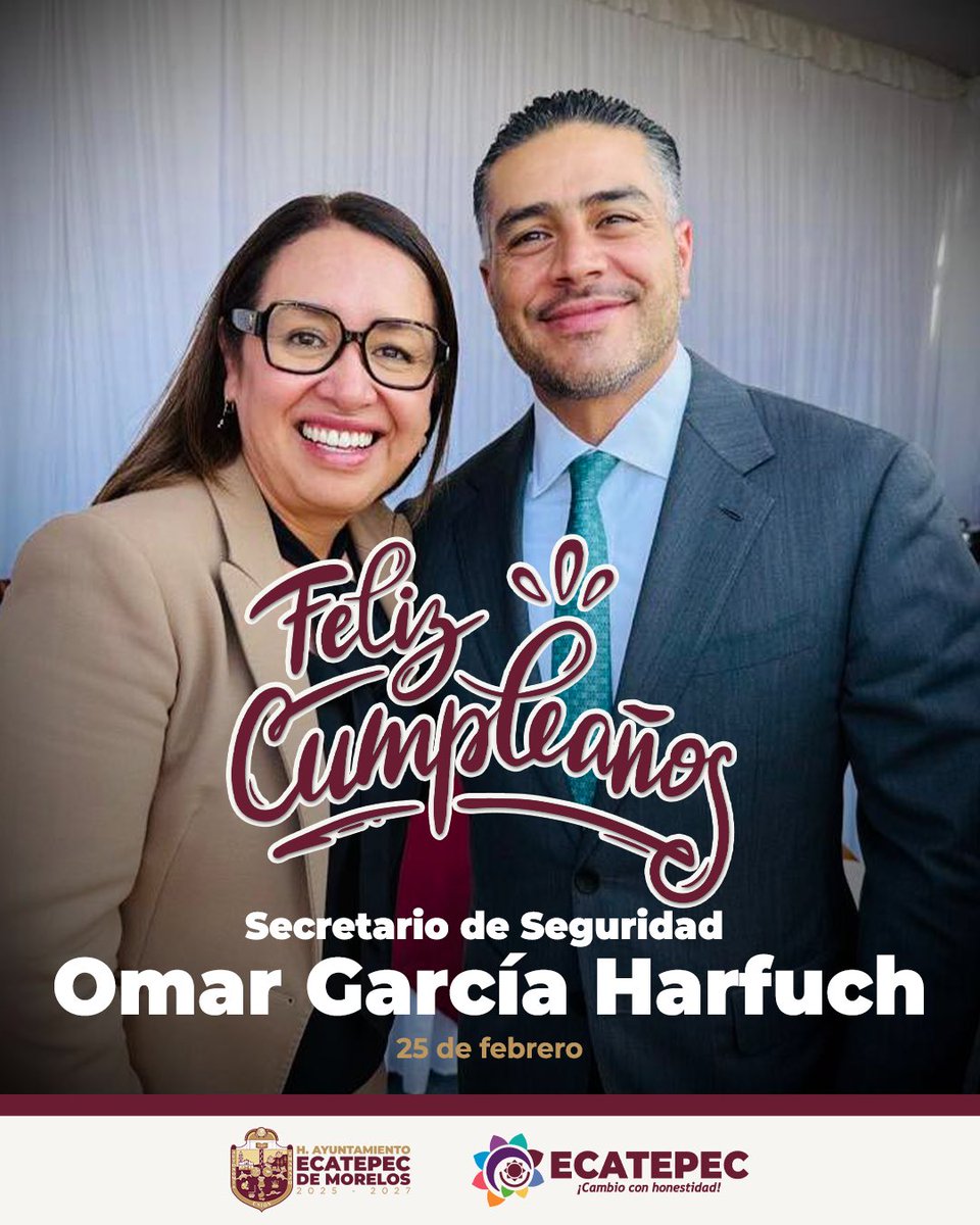 ¡Desde #Ecatepec enviamos un fuerte abrazo al Secretario de Seguridad <a href="/OHarfuch/">Omar H Garcia Harfuch</a> por su cumpleaños! Aprovechamos para agradecerle por todo el trabajo que realiza con el Mando Coordinado Zona Oriente para garantizar la paz y seguridad en nuestros territorios.