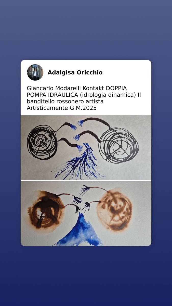 Giancarlo Modarelli Kontakt  
DOPPIA POMPA IDRAULICA (idrologia dinamica)
Il banditello rossonero artista  
Artisticamente G.M.2025