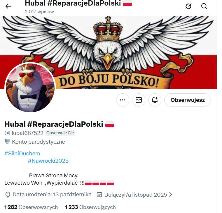 Polecam konto.
Pamiętajmy o wzajemnej obserwacji👍
Na dzisaj mówię DOBRANOC.
Budujmy wspólnie silne PRAWE konta.🇵🇱👇
<a href="/Hubal667522/">Hubal #ReparacjeDlaPolski 🇵🇱</a>