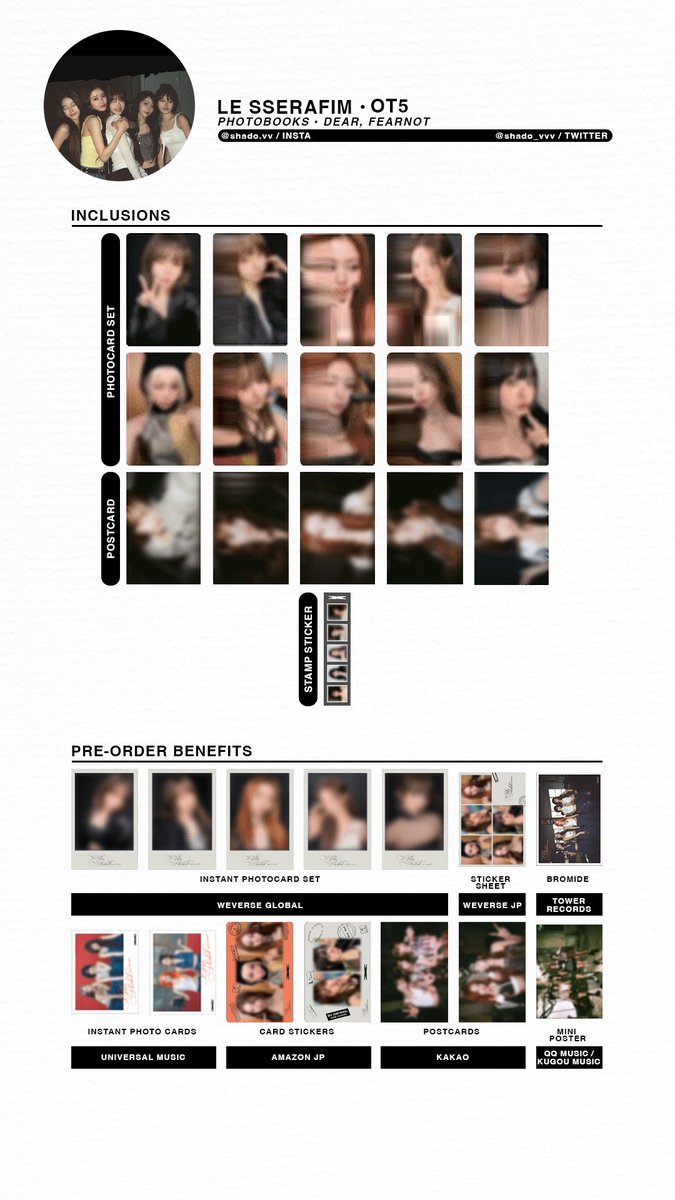 LE SSERAFIM - Dear FEARNOT photobook - OT5 photocards, inclusions