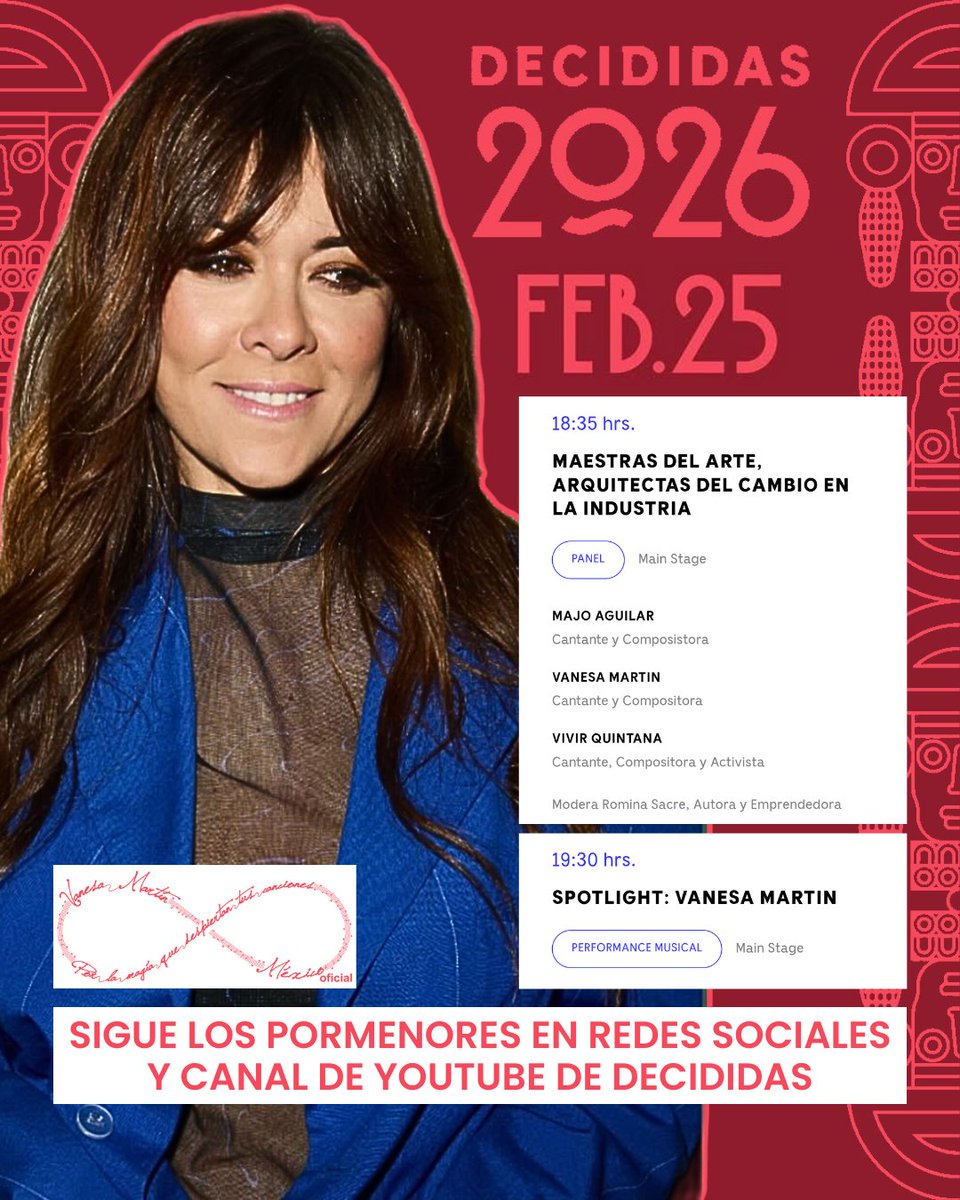 VanesaMartinMex's tweet image. Hoy tod@s atent@s a los medios de @somosdecididas !!! 🤩❤️💥💥💥 #Summit #Decididas #20AñosDeMagia

@vanesamartin_ @UMusicMexico @DucampLive @Muziek_mx @fansmxoficial @UniversalSpain @UniversalMusica @gtstalentspain #VanesaMartinMx #VanesaMartín
