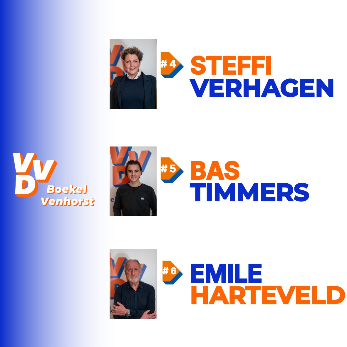 Maak kennis met onze top 6! 📷
​Zij zijn de gezichten voorop de lijst van VVD Boekel-Venhorst. Maar wie zijn zij echt en wat willen ze bereiken voor Boekel?
Bekijk het via: vvdboekelvenhorst.netlify.app

#boekel #venhorst #deremeraf #vvd #GR26