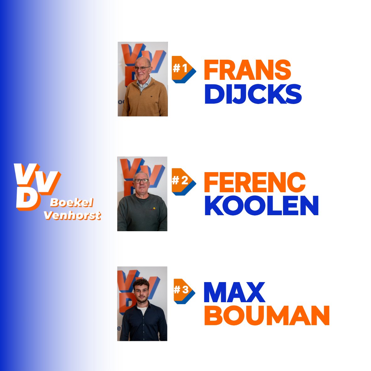 BoekelVvd's tweet photo. Maak kennis met onze top 6! 📷
​Zij zijn de gezichten voorop de lijst van VVD Boekel-Venhorst. Maar wie zijn zij echt en wat willen ze bereiken voor Boekel?
Bekijk het via: https://t.co/FPJDy71hMV

#boekel #venhorst #deremeraf #vvd #GR26 https://t.co/CCzc7wE5lz