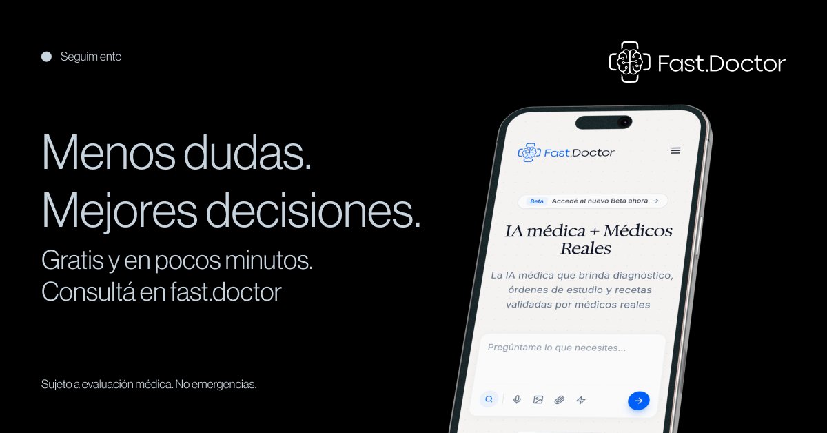 FastDoctorMed's tweet photo. No postergues tu salud ni gastes horas esperando. 
https://t.co/GZwDJEsE6T te da respuestas claras ya mismo: consultá tus síntomas al toque, con respaldo médico real.
#SaludConIA #MedicinaDigital #ConsultaOnline #OrientaciónMédica #FastDoctor https://t.co/y3mBVFK3tU