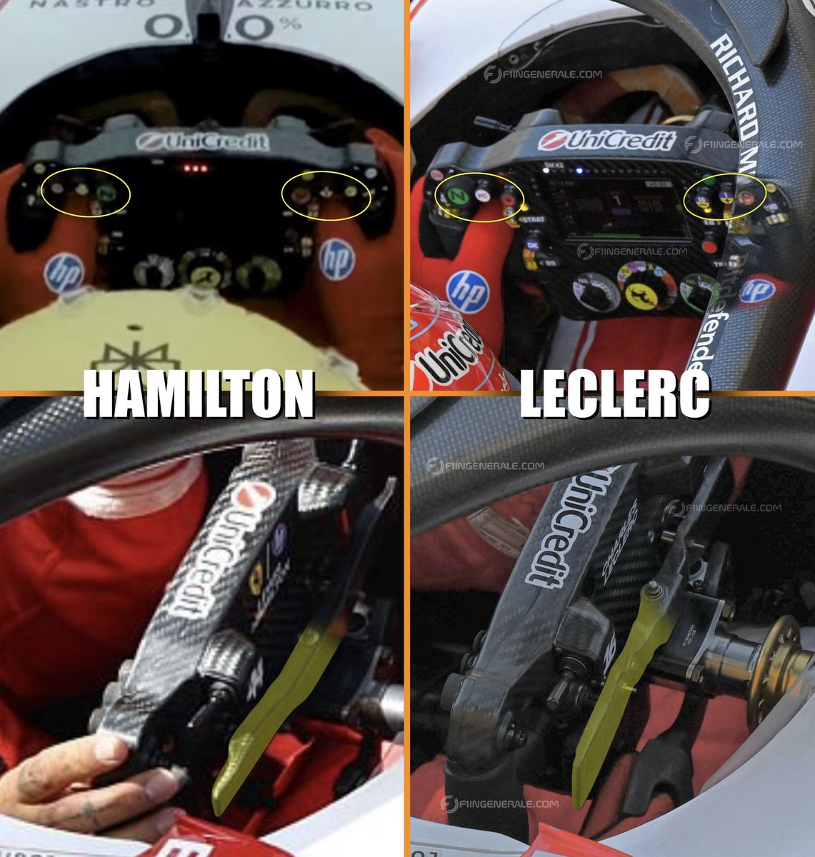 A first comparison between the new steering wheels of Lewis #Hamilton and Charles #Leclerc. Although the photos are not yet completely clear, it is noticeable that the drivers have retained the layouts from the previous year, which differ significantly between the two. There are