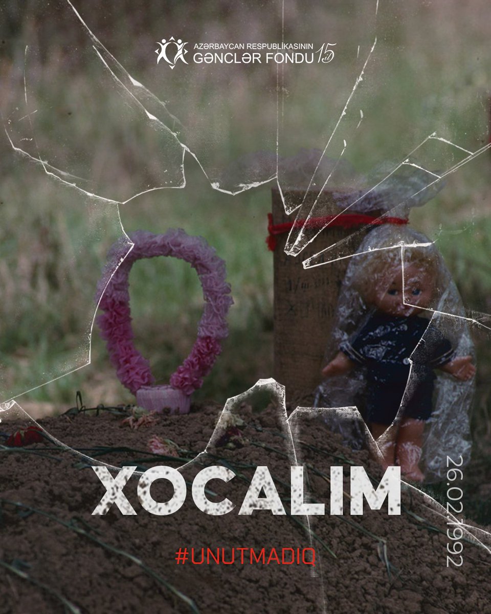 Youthfund_Az's tweet image. Xocalı Soyqırımından 34 il ötür…
Xocalıda törədilən faciə insanlıq əleyhinə cinayət kimi yaddaşlara həkk olunmuş, milli iradəmizi isə sarsıtmaq əvəzinə daha da möhkəmləndirmişdir.
Soyqırımı qurbanlarının əziz xatirəsini ehtiramla yad edirik!
#AzGF #XocalıSoyqırımı #26Fevral1992