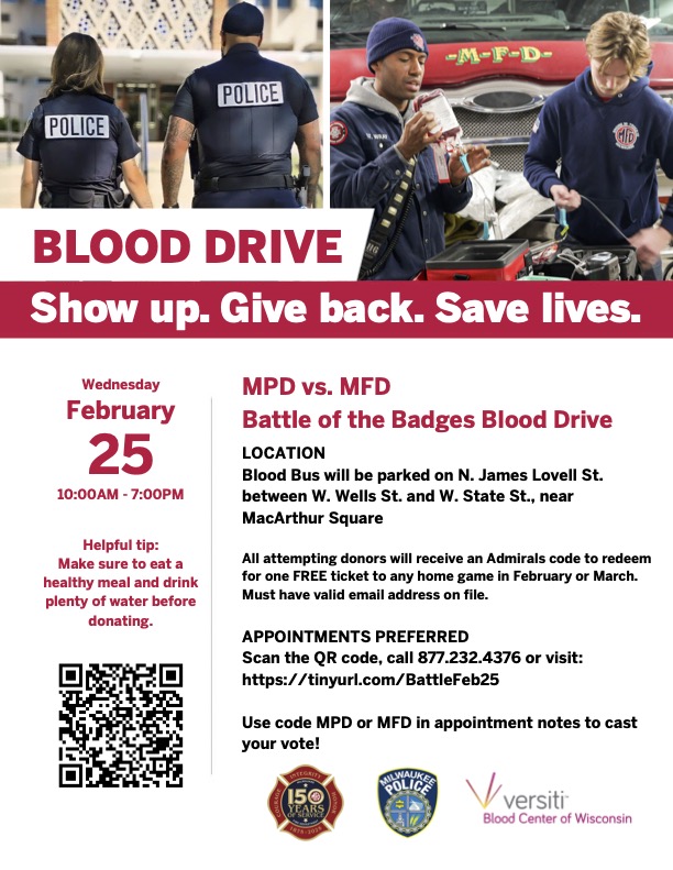 MilwaukeePolice's tweet image. #MKEPD #HappeningNow There are still slots open! #SignUp to help #SaveALife and help us beat Milwaukee Fire Department!