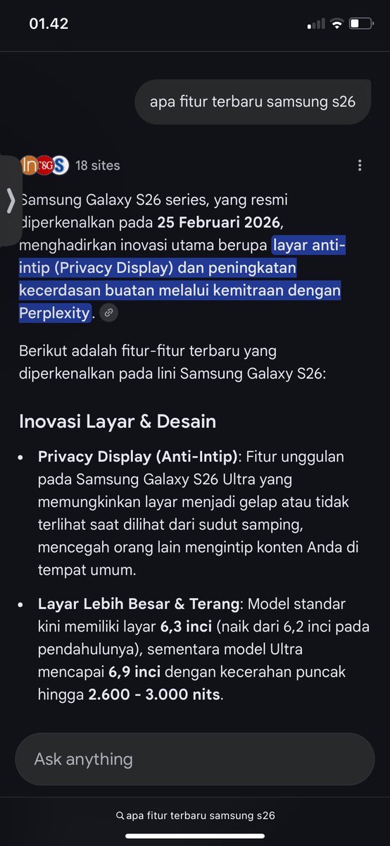mutiarasmbln's tweet photo. @detikcom @samsungID berasa hp yang kita butuhin banget di era ini yang mengutamakan privasi apalagi di tempat umum, biar privasinya tetep aman ditambah bantuan AI yang udah canggih bangeeet bantu kita cari info apapun, entah lewat text atau foto! 
#GalaxyS26 #detikcomxSamsung #YouandAICan #GalaxyAI https://t.co/aCIg6qrHam