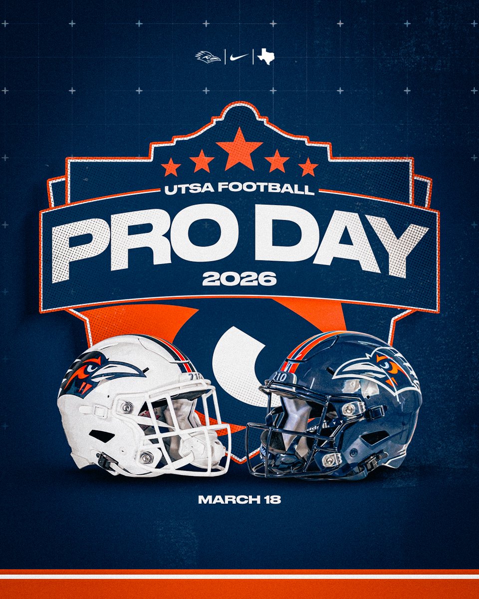 A total of 16 former UTSA players are set to compete in Pro Day on March 18.

📰 utsa.pro/26prodayannoun…

#210TriangleOfToughness
#BuiltByUTSA | #BirdsUp 🤙