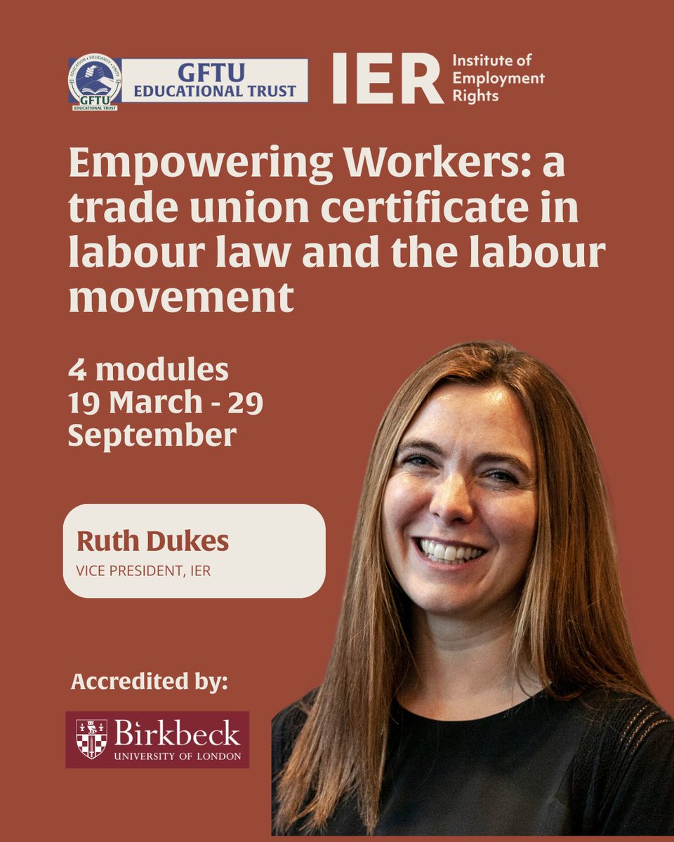 GFTUET's tweet image. 📢 Speaker announcement | Ruth Dukes

✊ Empowering Workers in partnership with @IERUK &amp;amp; @BirkbeckUoL 

🚩Limited places, register today: gftuet.org.uk/courses/empowe…

#GFTUET #Empower #Workers #LabourLaw