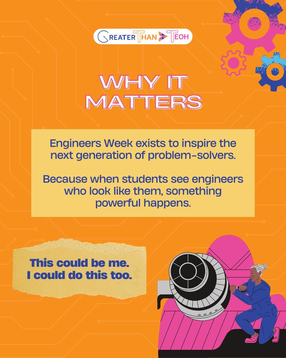 greaterthantech's tweet photo. Engineers Week is a reminder that the technology we use, the roads we travel, and the systems that keep our communities running all started as someone’s idea. And that someone could be you. 

We’re celebrating in community: https://t.co/36qbZjXYQr https://t.co/nTROCA8JdK