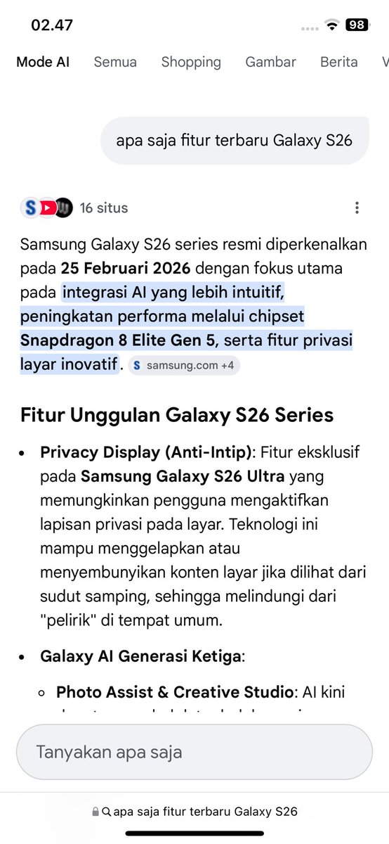 dearpipin's tweet photo. @detikcom @samsungID Fitur makin mantep, teknologi layar privasi, peningkatan kamera berbasis AI, dan performa chipset 2nm terbaru
#GalaxyS26 #detikcomxSamsung #YouAndICan #GalaxyAI @samsungID https://t.co/9BtTuNbrCE