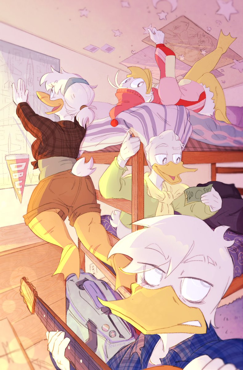 TeaLottie's tweet photo. Duck cousins getting ready for college.
#DuckTales https://t.co/StsgXJj7cq