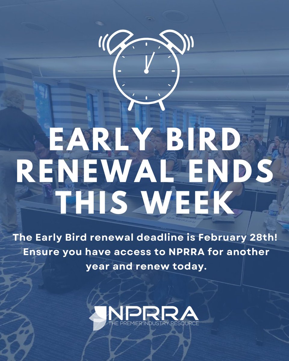 🐦Our special Early Bird price for membership renewal ends on February 28th!

Haven't renewed yet? Don't miss out on this great discount before it's gone. 
➡️Log in to your NPRRA account today to get started on renewals!