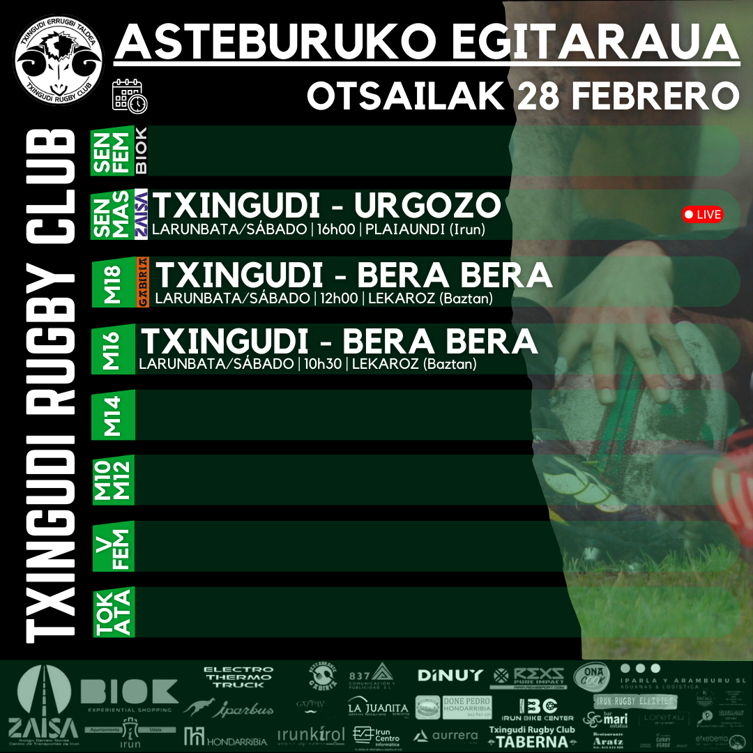txingudirugby's tweet image. Asteburuko egitaraua | Programa del fin de semana

#rugby #txingudi