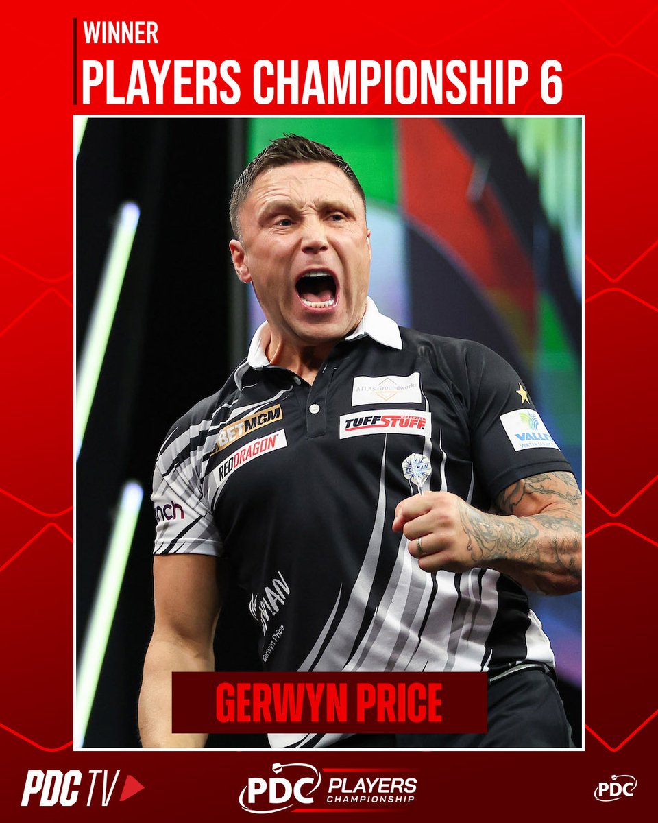 OfficialPDC's tweet photo. PRICE POWERS TO PC6 GLORY! 🏆

Gerwyn Price secures his first Players Championship title of 2026, dispatching Andrew Gilding 8-1 to triumph in Leicester! 👏 https://t.co/BLwDH9FB5D