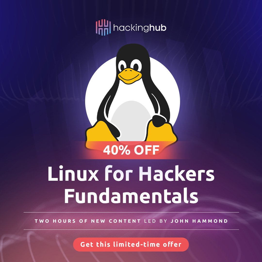 🐧NEW: Linux for Hackers Fundamentals just got a massive update! Led by @JohnHammond, we’ve added 3 powerful new modules:

✅ Sed ✅ Awk ✅ Vim

That’s 2 hours of fresh content to level up your skills.

Get 40% OFF today. Use Code: Linux2026

Get Started: hhub.io/Linux2026
