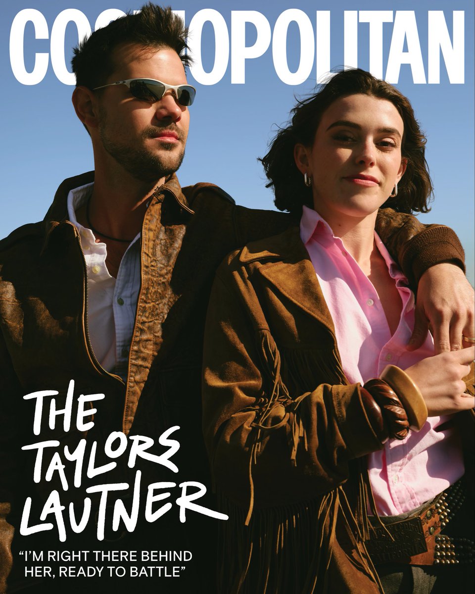 RalphLauren's tweet image. The Spring 2026 Love issue of @Cosmopolitan features #TaylorLautner and #TayLautner on the cover in #PoloRLStyle.

Taylor wears a full #PoloRalphLauren look and Tay wears a Polo Ralph Lauren shirt and pants.

Photography: @rona_liana
Styling: @theemarcusallen
Editor-in-Chief: