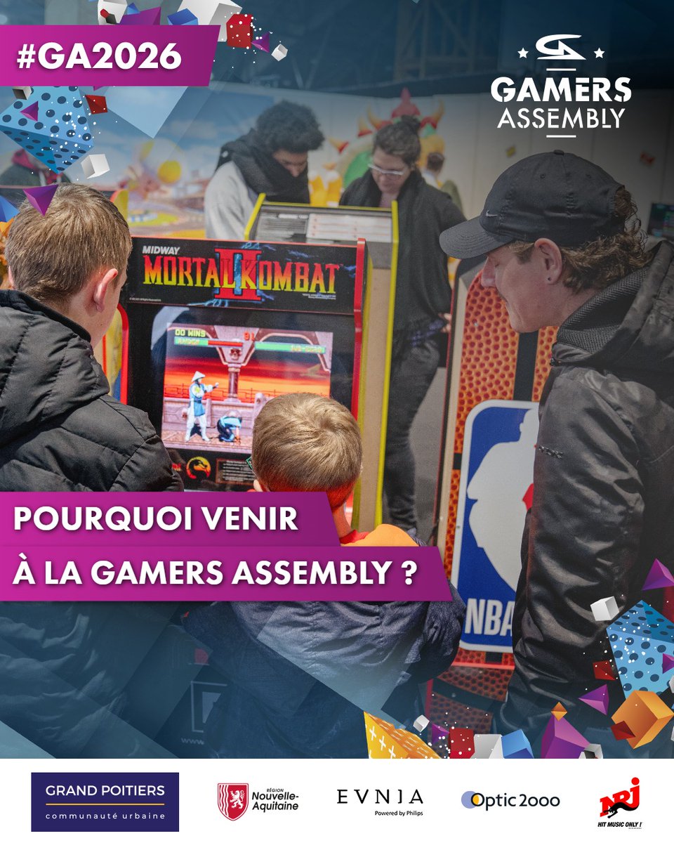 GamersAssembly's tweet photo. Tu hésites encore à passer ton week-end de Pâques à la #GA2026 ? Voici pourquoi tu devrais te lancer ! 🚀

Déjà, tu vas profiter d'une ambiance de folie entre les animations sur scènes, les tournois intenses, les exposants de qualité. 🥳

Ensuite, les bénévoles au coeur de l'événement seront là pour te chouchouter. 🫶

Enfin, tu vas vivre des émotions que seuls le gaming et la pop culture peuvent te procurer ! 🔥

A la Gamers Assembly, on se sent bien, à sa place, partageant sa passion avec d'autres geeks comme nous ! 🎮

Convaincu.e ? Prends vite ton entrée ici : https://t.co/lrrcFvsMDL

C'est du 4 au 6 avril au Parc des Expositions de Poitiers. Qui a déjà pris son billet ? 😎
