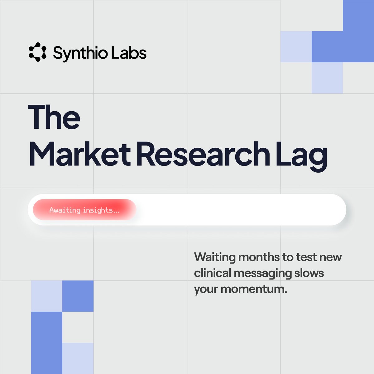 SynthioLabs's tweet photo. A slow feedback loop ruins a good strategy.

You build a strong clinical narrative. Then you pause everything to wait for traditional market research. 

Months go by before you know if the messaging actually resonates with specialists. The market shifts while you wait.

Synthio Sim Studio completely removes this lag. You can test your approach against AI personas and see exact provider reactions within 24 hours. Keep your momentum alive.

Stop waiting for answers, test your strategy today with Synthio Sim Studio

#pharma #lifescience #healthtech