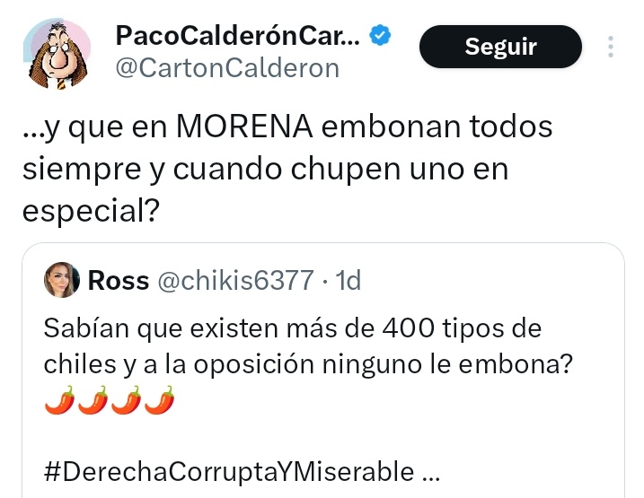 Oye <a href="/CartonCalderon/">PacoCalderónCartones🇲🇽❤️🇺🇦❤️🇮🇱</a> y fachos inmundos en general, la pensión del bienestar la cobran gracias a la 4T, simple y sencillamente porque las leyes no aparecen ni se ejecutan solas. Así que se les puede torcer el hocico y sangrar la colita del coraje pero eso no cambiará nada. Saludos.
