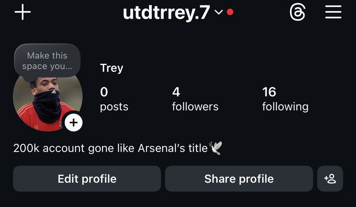 🚨MY INSTAGRAM PAGE GONE AT 200K LIKE ARSENAL’S TITLE🕊️

TREY FC FOLLOW MY NEW ACCOUNT HERE- instagram.com/utdtrrey.7?igs…