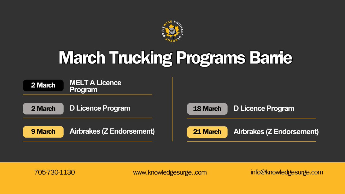 SurgeKnowledge's tweet photo. Our March Trucking Program sessions are starting next week!

Hands-on-training. Certified instructors. Real-world skills. 🚛

#TruckingSchool #TruckDriver #trucking  #AZLicense #TruckingLife #Ontario https://t.co/wse3fxOjES