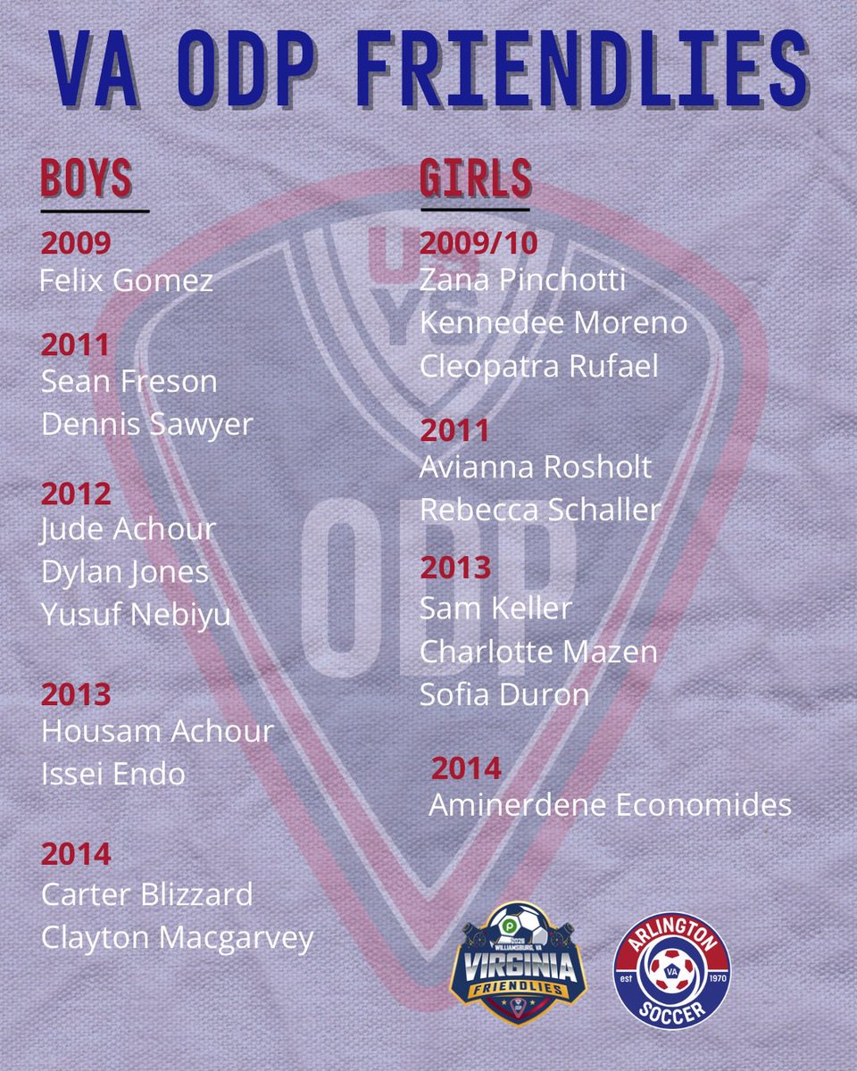 arlingtonsoccer's tweet image. Congratulations to the 19 Arlington players selected for the VA ODP Friendlies that took place February 20–22 in Williamsburg, VA! 👏

We are proud of you all, and congrats again to everyone who was selected. Keep up the great work! 

#teamarlington #odp #odpsoccer