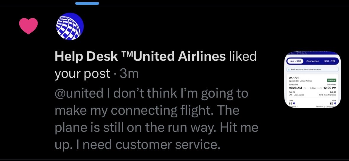 cackwell's tweet photo. @united I need answers. Not a like on the post. I need a game plan. https://t.co/wEGS3vKDcG