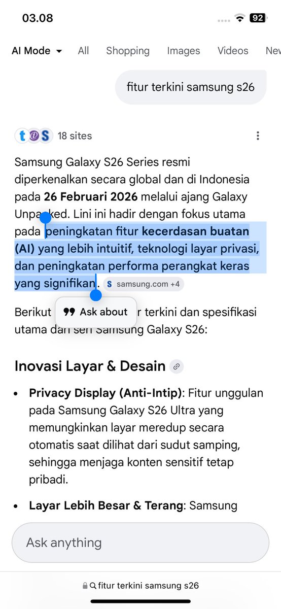 dearpipin's tweet photo. @detikcom @samsungID ini nih fitur barunya, peningkatan fitur kecerdasan buatan (AI) yang lebih intuitif, teknologi layar privasi, dan peningkatan performa perangkat keras yang signifikan! #GalaxyS26 #detikcomxSamsung #YouAndICan #GalaxyAI @samsungID https://t.co/DWmLQUzknz
