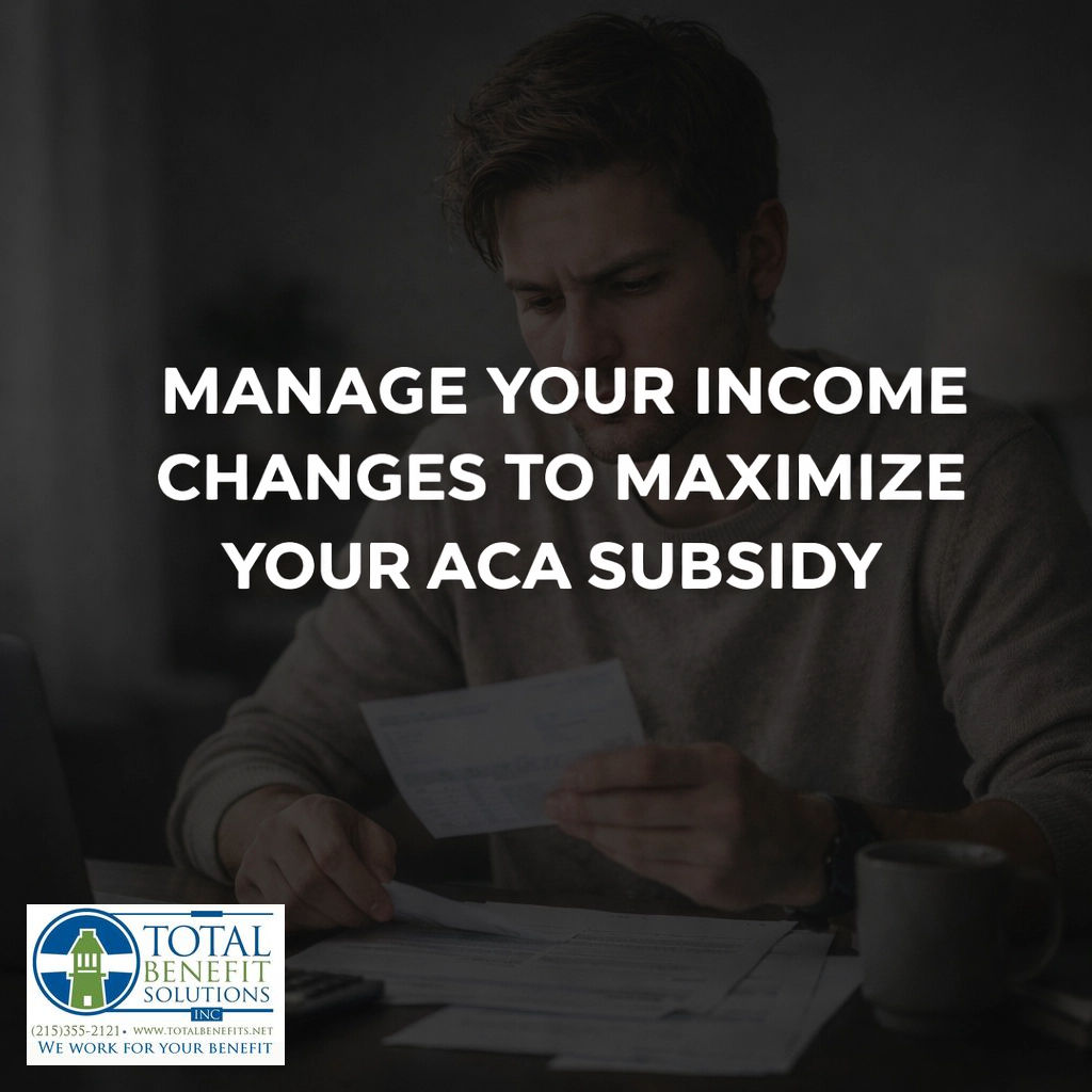 TOTALBENEFITS's tweet image. A change in income can drastically change your ACA subsidy. 📉📈 Don't get stuck with a tax bill or miss out on savings. We help you navigate the rules to maximize your government grants and credits. Contact us: (215) 355-2121. #FinancialHealth #ACA #InsuranceHacks #TBS