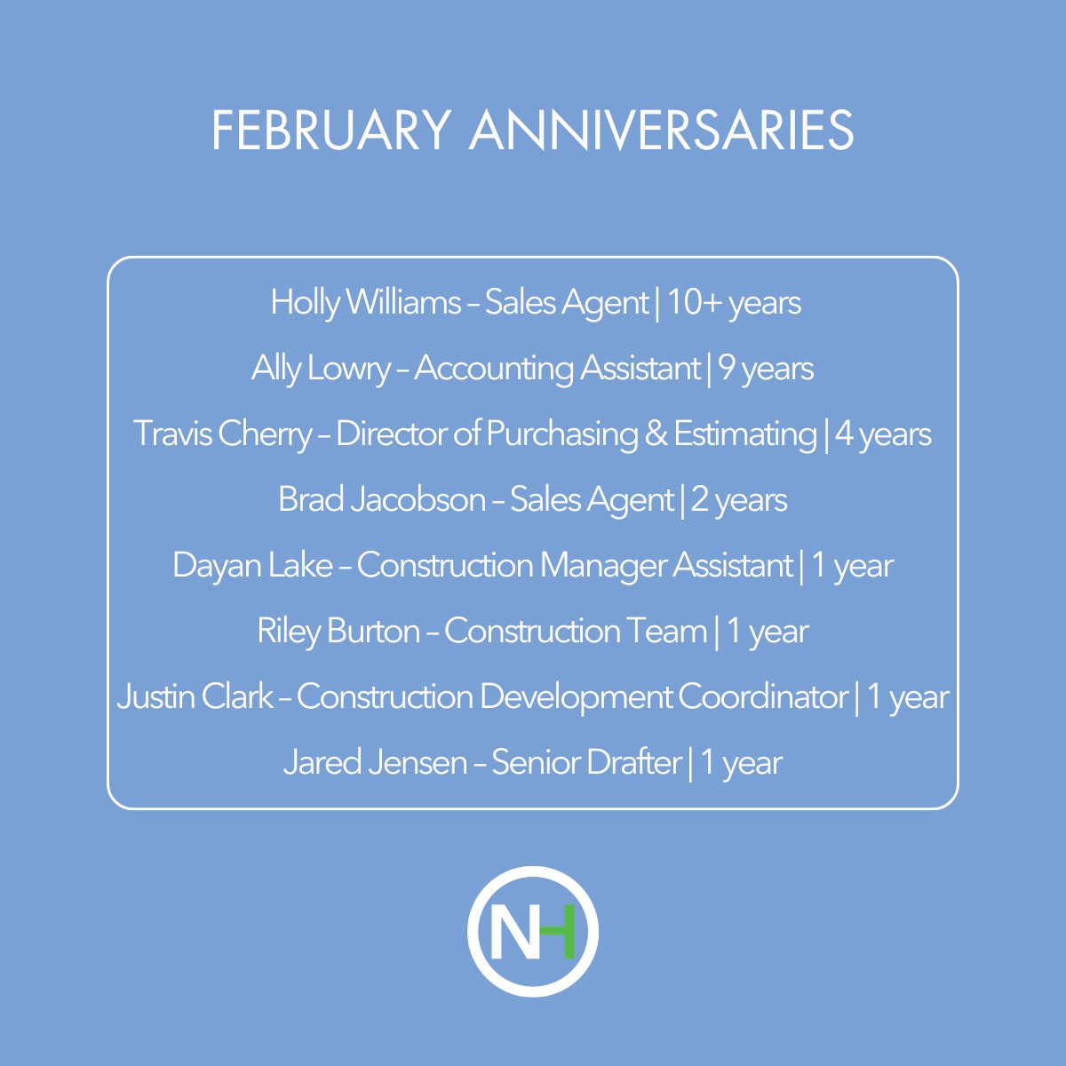 Celebrating our January &amp; February work anniversaries at Nilson Homes 👏