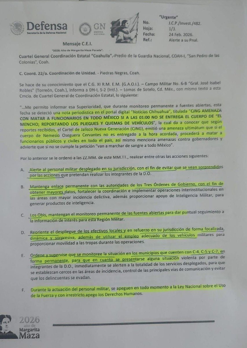 adnnoticiasmx's tweet photo. 🚨#IMPORTANTE | "CJNG amenaza con matar a funcionarios en todo México"

Se filtra este oficio con advertencias de violencia extrema si no se libera el cuerpo de "El Mencho" a sus familiares 📉🚔 https://t.co/9dMBRowv55