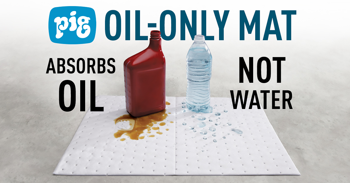 Lasts 2X longer than ordinary mats for fewer changeouts! PIG Oil-Only Mat loves oil, hates water. newpig.social/792