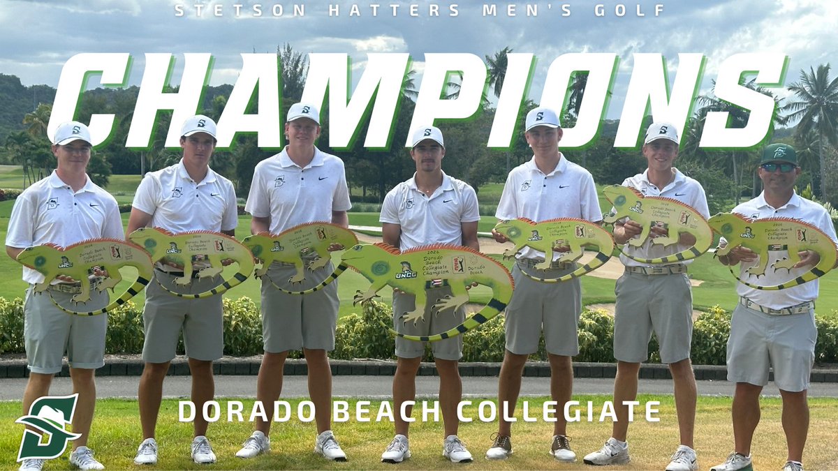StetsonGolf's tweet photo. 𝗧𝗲𝗮𝗺 𝘁𝗶𝘁𝗹𝗲 𝗯𝘆 𝟴 𝘀𝘁𝗿𝗼𝗸𝗲𝘀. 🏆

Matthis Lefevre takes medalist honors.
Gaspar Glaudas finishes runner-up.

A dominant week at Dorado Beach.

#GoHatters | @StetsonHatters https://t.co/tMrlwpFsR5