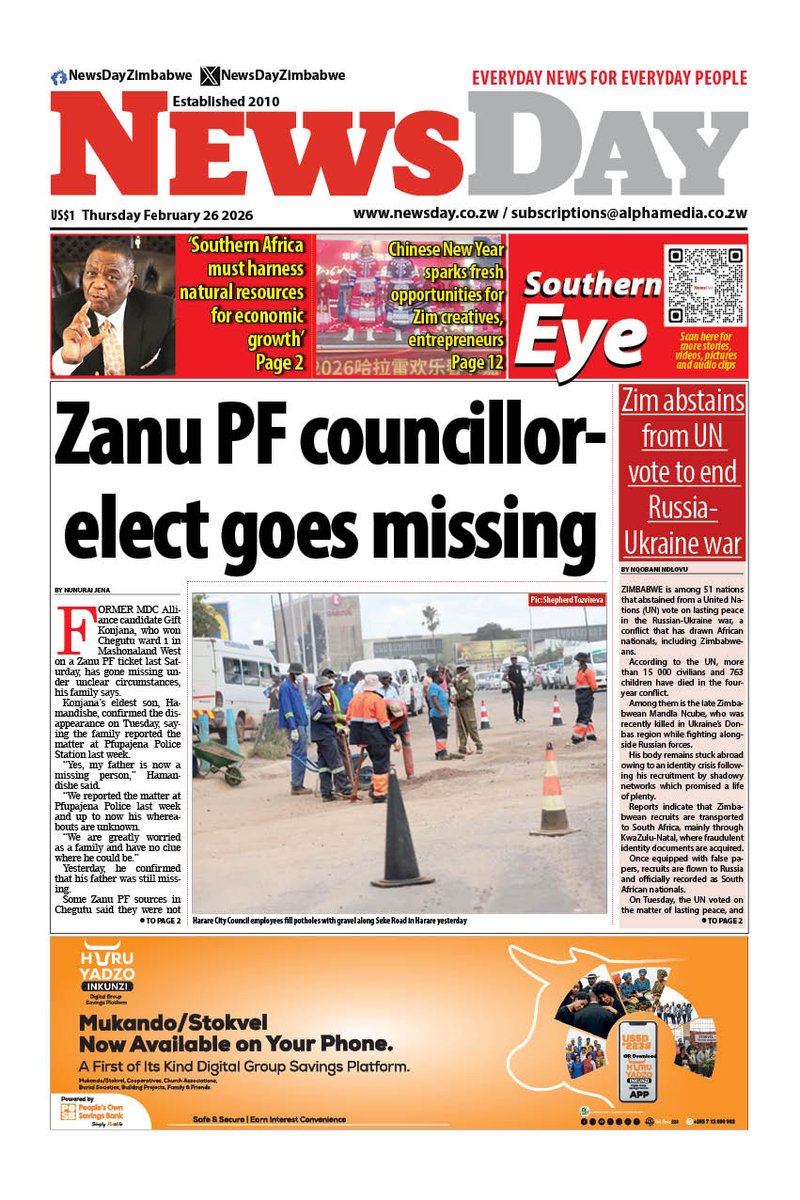 🔴FORMER MDC Alliance candidate Gift Konjana, who won Chegutu ward 1 in Mashonaland West on a Zanu PF ticket last Saturday, has gone missing under unclear circumstances, his family says.
newsday.co.zw/local-news/art…