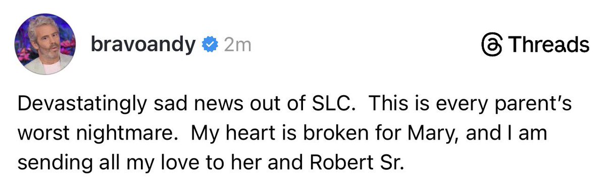 Andy with a message following the sad news of Mary’s son’s passing #RHOSLC