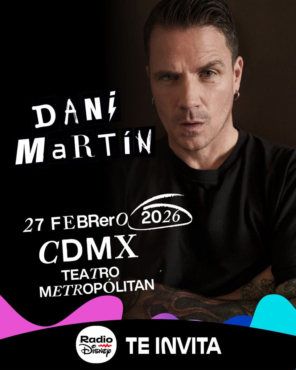 RadioDisneyMX's tweet photo. ¡Te invitamos al show de Dani Martín! 🎙️

Checa la dinámica en nuestro Instagram o Facebook y participa por invitaciones para asistir este 27 de febrero en el Teatro Metropólitan. 🎟️

#RadioDisneyMéxico #RadioDisneyCDMX #PromoRD #DaniMartínRD @ocesa_total https://t.co/nxAPqEflbR