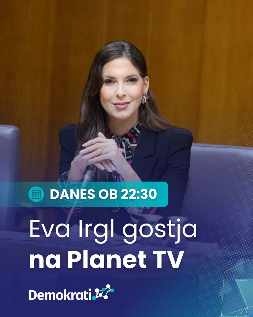 DemokratiSLO's tweet photo. 📺 Podpredsednica stranke @EvaIrglL bo danes ob 22:30 gostja na Planet TV. https://t.co/6C2WA2hteh