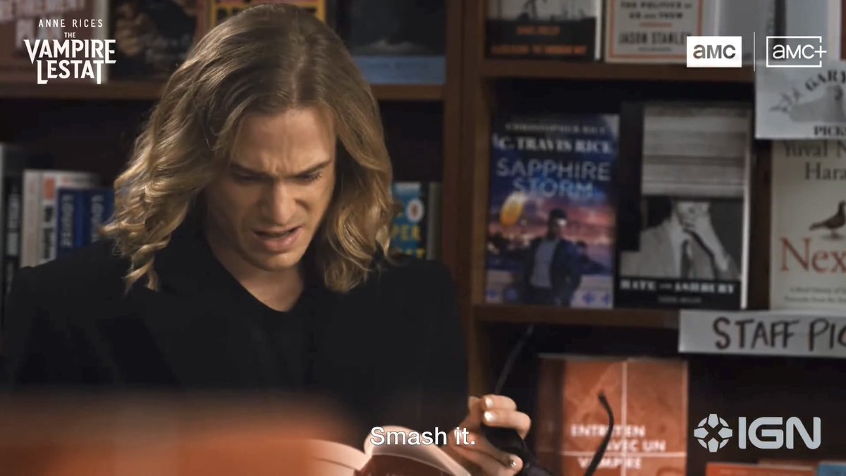 the vampire lestat reading the book interview with the vampire and looking horrified #InterviewWithTheVampire #IWTV