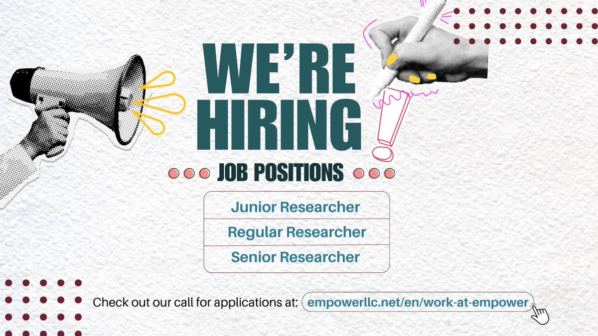 EmpowerLLC's tweet photo. 🔍 We're hiring! Empower  is looking for Junior, Regular &amp; Senior Researchers.
Apply or share with someone who fits the profile.
📩 Check the full job posting: https://t.co/0cubJSxPUF https://t.co/hIiAVcnala