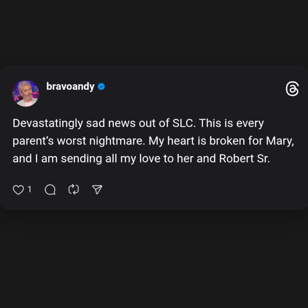 JaysRealityBlog's tweet image. #AndyCohen speaks out about the passing of Robert Jr. 😢🙏🏽 #RHOSLC