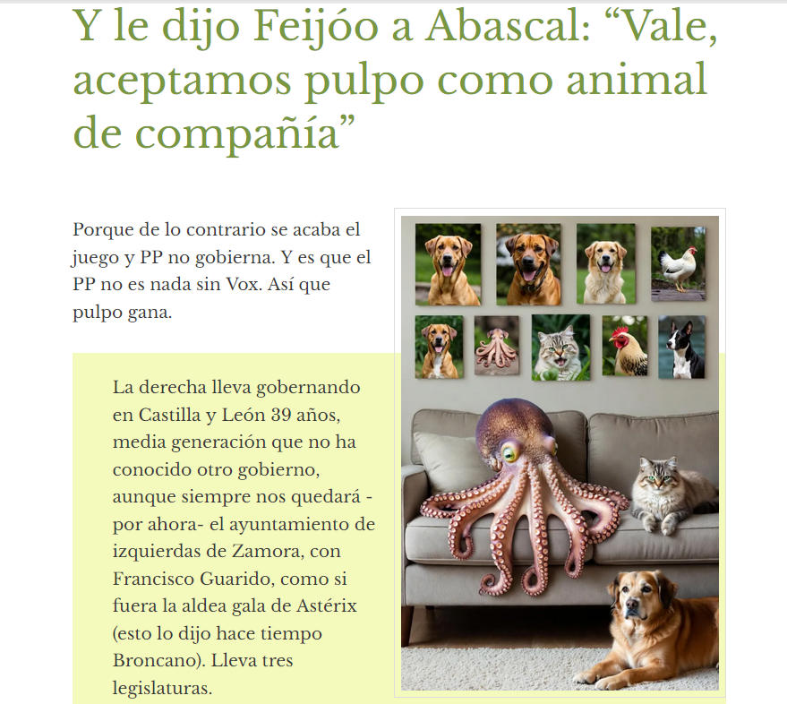BlogArribesSaya's tweet photo. Y  Feijóo le dijo a Abascal: “Vale, aceptamos pulpo como animal de compañía
https://t.co/ZU5ucIdHSW https://t.co/4UsqVhXVvK