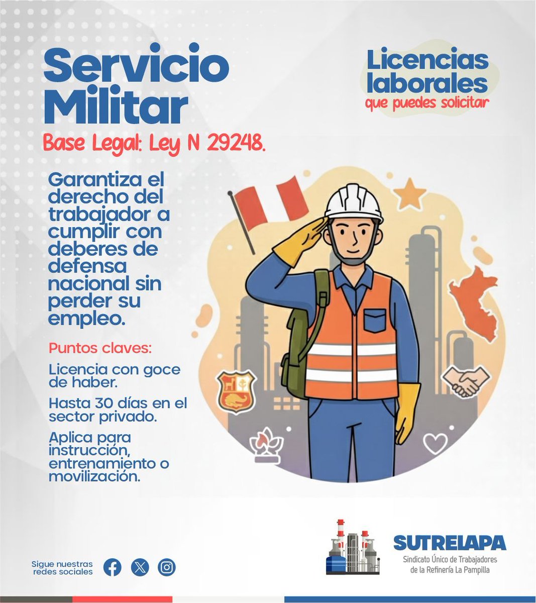 SUTRELAPA's tweet photo. #LicenciasLaborales | #SUTRELAPA: PARTE 9
Licencias Laborales en casos especiales
🪖🗣️⚖️✈️🇵🇪

Estas son las Licencias laborales reconocidas por ley para trabajadores que deben prestar Servicio Militar, Declaración como testigo y/o Representación del Perú en eventos oficiales. https://t.co/KoaN9CZtcM