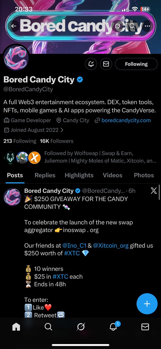 Slimzy455's tweet photo. @BoredCandyCity @Ino_C1 @Xitcoin_org Liked and retweeted ✅
Followed @Ino_C1 @Xitcoin_org @BoredCandyCity
Candy family power! 🍬🚀
InoSwap looks insane with that best-price execution, thanks SO much for the $250 $XTC giveaway to celebrate, hyped for the 10 winners in 48h! 🔥 
#CandyCommunity https://t.co/1ywWzicqPE