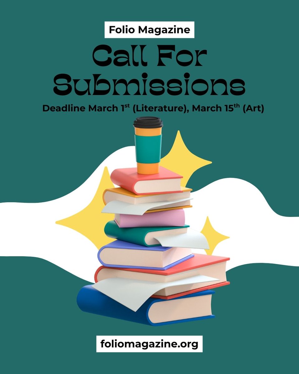 Hey everyone!! Folio is now accepting submissions for our Spring 2026 issue!

Deadline for prose and poetry is March 1st, and our art submission deadline is March 15th! Go to foliomagazine.org to submit your work!!